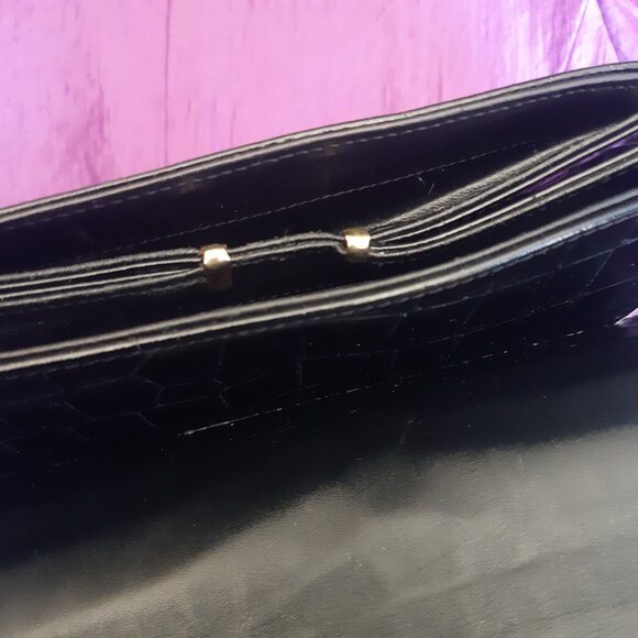 Vintage Faux Alligator Patent Black Evening Bag Purse Made in Italy - Picture 15 of 16